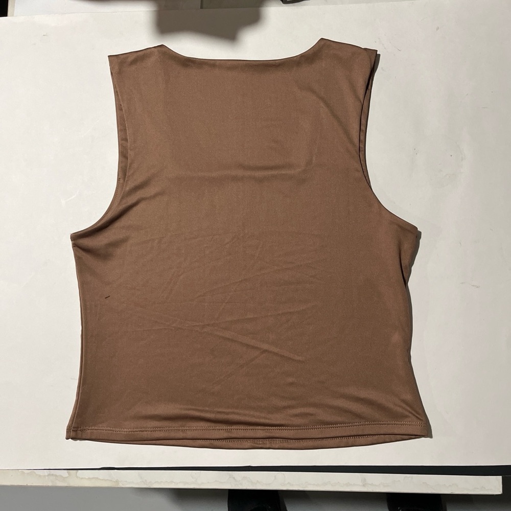 Brown Fitted Tank Top with Square Neckline - Picture 2 of 2